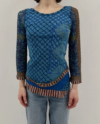 Blusa de fiesta Save The Queen de malla asimétrica azul poliamida vintage y2k Top Foto 1 de 4