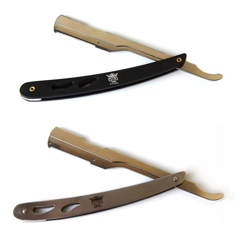 rasoio a mano libera da barba in acciaio inox mezza lama nero argento mezze lame - Immagine 1 di 4