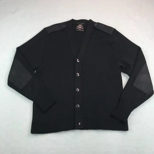 Military Equipment Cardigan Sweater Mens 42R Black Wool Blend Elbow Patch FLAWS - Picture 1 of 20