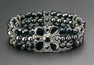 Black Crystal Flower Magnetic Bracelet Hematite Bead Stretch Stone Therapy Gifts