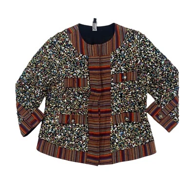 Chaqueta Boho Berek Talla Pequeña Colorida Lentejuelas Frente a Presión BOTONES FALTANTES Foto 1 de 4
