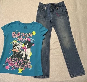 Girls 2pc Outfit Size 7 Graphic T-shirt & Old Navy Skinny Jeans - Picture 1 of 8