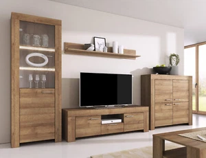 Oak Riviera Living Room Furniture Set SKY Sideboard, TVUnit, Display, Shelf 4Pcs - Picture 1 of 9