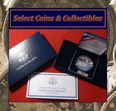 2001-P US Capitol Visitor Center Proof Silver Dollar $1 Coin COA and OGP #3267 - Image 1 of 4