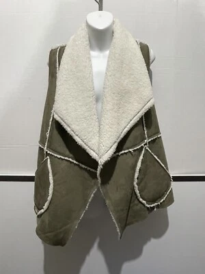 Chaleco de piel de oveja sintética reversible Caslon para mujer sin mangas oliva pequeño nuevo con etiquetas Foto 1 de 4