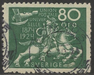 Sweden #224 (A24) VF USED SOTN - 1924 80o Postrider Watching Airplane / UPU - Picture 1 of 1