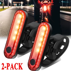 2PCS LED Bike Rear Tail Lights USB Rechargeable Bicycle Cycling Safety Warning - Picture 1 of 10