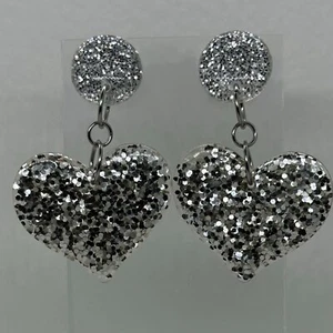 Pick Colour ,large dangly heart stud earrings. glitter. 5.5cm long studs - Picture 1 of 74