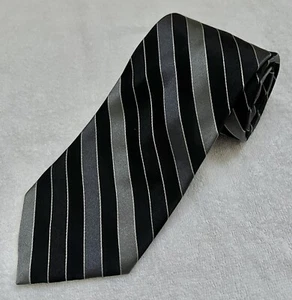 Express Design Studios Gray Black Stripe Neck Tie 100% Italian Silk 59" x 3.5" - Picture 1 of 4