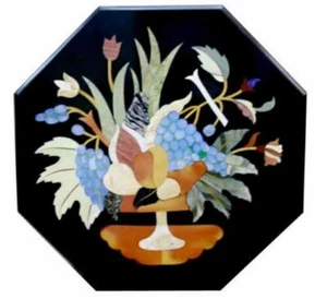 16" black Marble Dining Coffee corner Center Table Top inlay antique Mosaic d40 - Picture 1 of 4