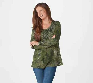 Susan Graver Weekend Printed Cotton Modal Tunic Green Size S A367766 - Picture 1 of 5