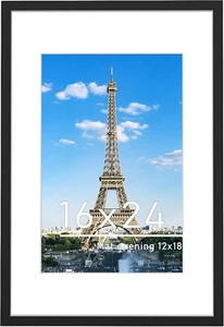 16x24 Picture Frame Black, Display Pictures 12x18 with Mat or 16x24 Without Mat - Picture 1 of 9