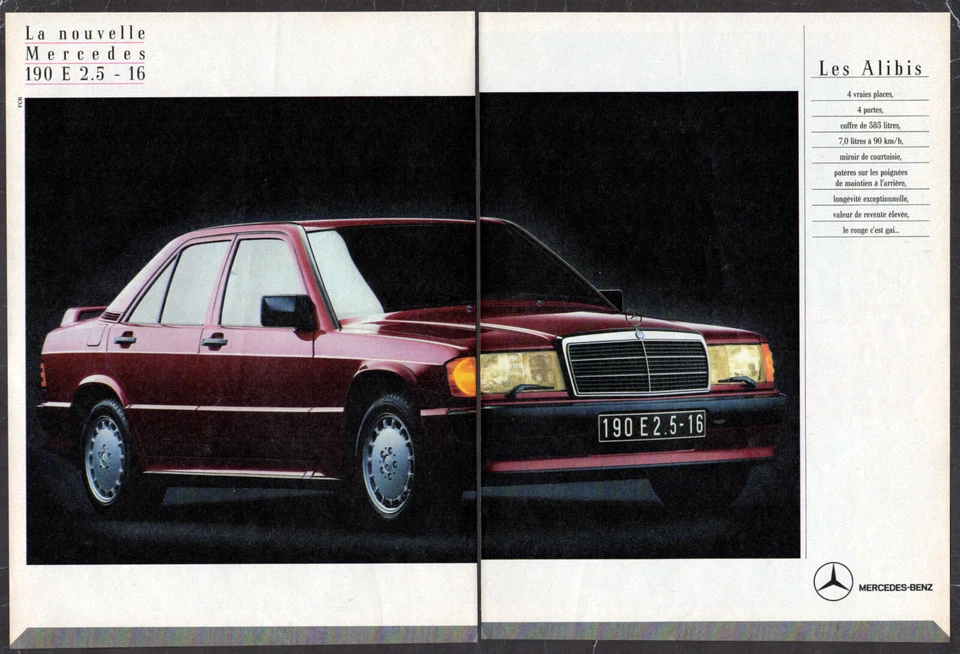 1989CEDES 190 E 2.5 16 Vintage Original 2 page Print AD | Red car photo France - Image 1 of 1