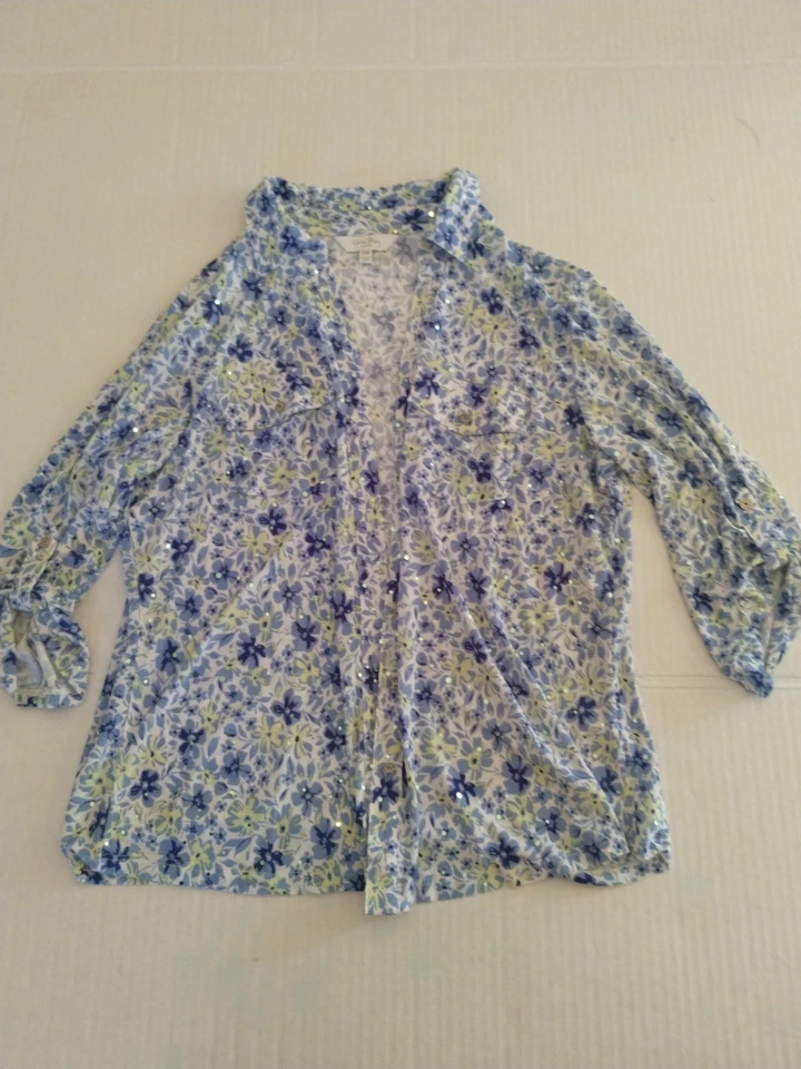 Blusa floral para mujer Coral Bay multicolor talla grande manga 3/4 abotonada Foto 1 de 4