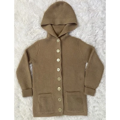 Rosanna Wintuk Granny Sweater Chunky Knit Cardigan Brown Tan Hooded Womens Small - Image 1 of 4