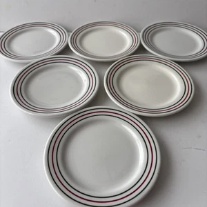6 Iroquois China Syracuse NY Red & Green Stripes 5 3/4” Plates Restaurant Ware - Picture 1 of 15