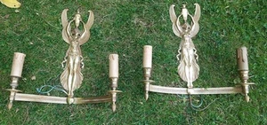 SUPERBE GRANDE PAIRE D'APPLIQUES CARYATIDES AILÉES STYLE EMPIRE EN BRONZE - Imagen 1 de 21