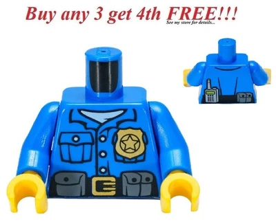 ☀️ NEW LEGO Minifigure Minifig Torso Body Blue Police Outfit w/ Badge And Walkie - Image 1 of 3