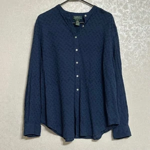 Camisa Top Lauren Ralph Lauren Azul Marino Texturizada Ojales Abotonada Manga Larga 2X - Imagen 1 de 5