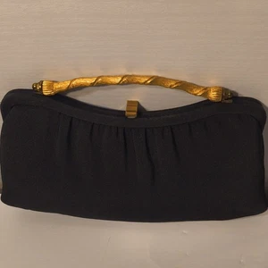Borsa da sera pochette vintage dopo cinque manico oro nero anni 50/60 - Foto 1 di 16