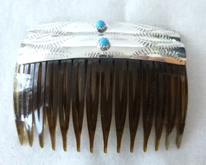 NUOVA coppia pettine per capelli Navajo argento sterling 925 (2 pettini) 3" larghezza turchese cabos - Foto 1 di 4