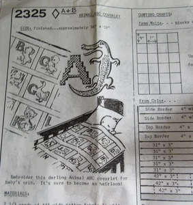 VTG 60s Mail Order 2325 ANIMAL ABC QUILT Embroidery Transfer Baby Child Pattern - Picture 1 of 3