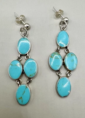 ATI Sterling Silver Turquoise Dangle Earrings Mexico - Image 1 of 3
