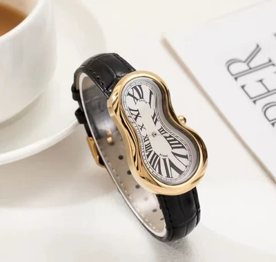 Vintage Unisex Dalí Style Watch – Modern Art Irregular Dial Quartz with Leather - Imagen 1 de 4