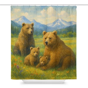 Grizzlybärenfamilie in Alaskan Wiese Duschvorhang - Tierwelt & Natur Deko - Bild 1 von 7
