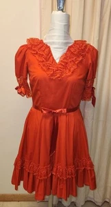 Partners Please Malco Modes Square Dance Dress Sz L Lt Blue/White Dots Lace Vtg - Picture 1 of 9