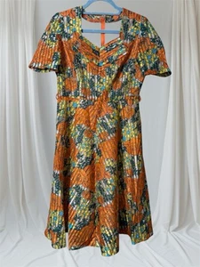 VTG 1970s Bright Orange Floral Sheer Lined Dress EUC Women’s Small - Picture 1 of 24