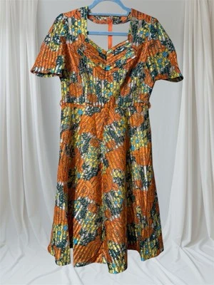 Vestido De Colección Años 70 Naranja Brillante Floral Forrado Transparente Usado en Excelente Condición Para Mujer Pequeño  Foto 1 de 4