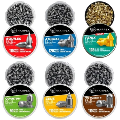 Harpex 6-Tin .22 Cal Airgun Pellets Kit – Lead, Pointed & Domed, Assorted Styles - Image 1 of 4