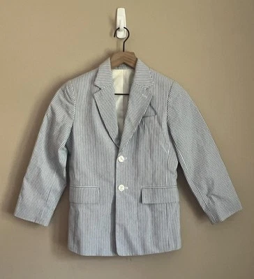 Talbots Kids Blue Seersucker Jacket Blazer Boys Size 8 Preppy Beach Wedding - Image 1 of 4