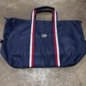Vintage Tommy Hilfiger Tote Duffle Bag Large Blue Nylon - Picture 1 of 2