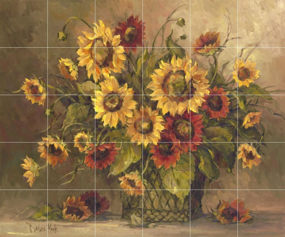 Mural de azulejos de cerámica salpicadero de cocina - BM-Ramo de girasol - Arte floral de flores Foto 1 de 1