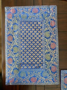 2 Table Place Mat, Table Decor Silk Brocade 12 X 18 Inch Blue Party Decor Gift - Picture 1 of 8