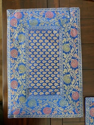 2 Table Place Mat, Table Decor Silk Brocade 12 X 18 Inch Blue Party Decor Gift - Image 1 of 4