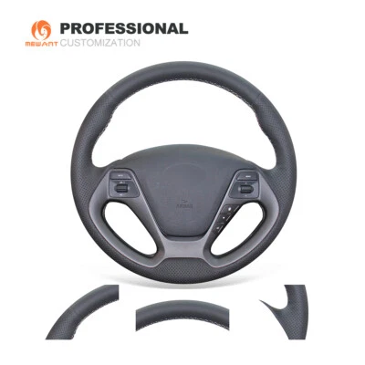 Hágalo usted mismo Cubierta de volante de cuero genuino negro para Kia Forte Koup 2014-2018 Foto 1 de 4