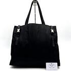 Rare Model Prada Tote Bag Logo Shoulder Strap Tessuto Nylon Black