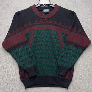 Vintage Kenneth Roberts Sweater Mens XL Green Red Geometric Wool Blend Grandpa - Picture 1 of 11