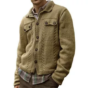 Cardigan uomo cappotti maniche lunghe petto singolo maglione tessitura casual lavorato a maglia - Foto 1 di 19
