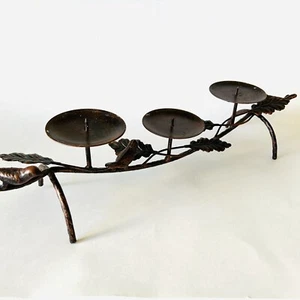 Candelabra Metal Branch Birds Bronze Twig Leaves 3" Pillar 18" L Centerpiece - Picture 1 of 16