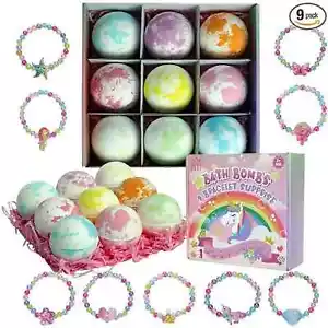 KAV Bracelet Surprise Bubble Bath Bombs Kids Girls 9 Pcs Organic Fizzy Princess - Picture 1 of 2