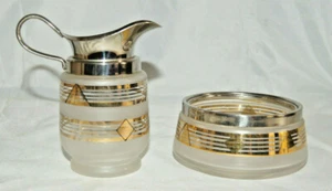 antikes Glas Milchkännchen und Glas Zuckerschale - Photo 1/9