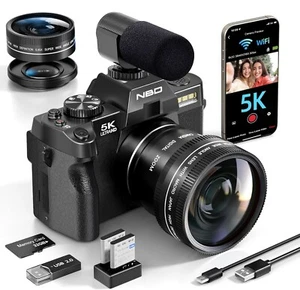 5K Digital Cameras 48MP 16X 60FPS Wifi With Wide-Angle & Macro Lens Microphone - Picture 1 of 8