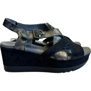 Softwaves Comfort Sandals Shoes Black Silver Platform Wedge Size EU 37 US 6.5 - Picture 1 of 13