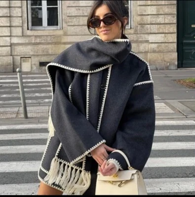 Womens Scarf Jacket Ladies Coat with Scarf Toteme Fashion elegant Coat jacket - Image 1 of 4