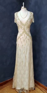 Elisabetta Franchi Beige Satin Beaded Wedding Gown Ball Gown Maxi Dress 6 NWTs - Picture 1 of 21