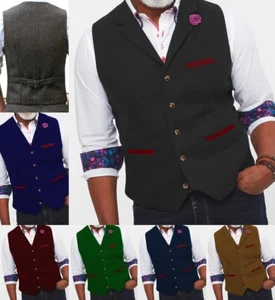 Classic Men Herringbone Vest Tweed Waistcoat Vintage Wedding Wool Grooms Hunting - Bild 1 von 23